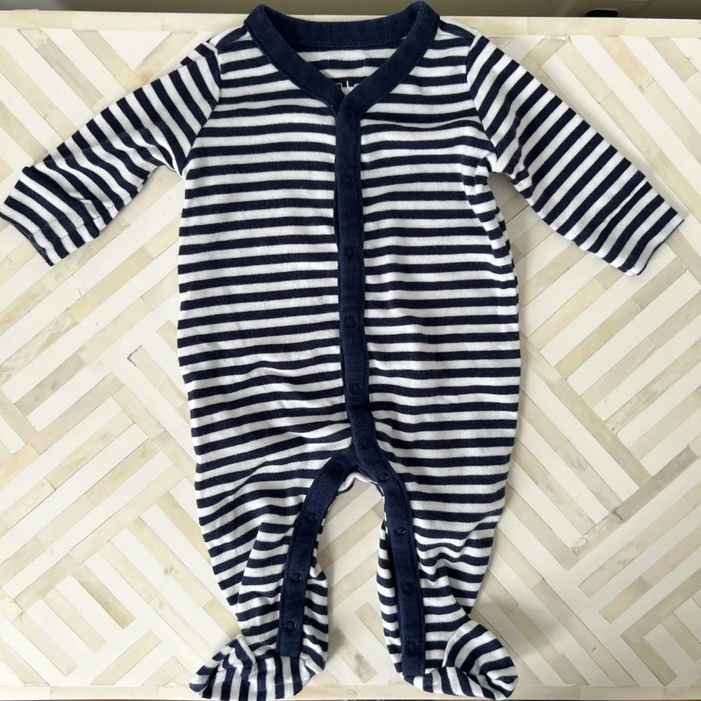 GAP Baby Navy Striped Cotton Footie, 0-3mo